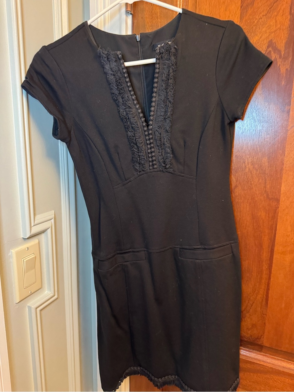 Nanette Lepore Black Mini Dress with Lace-Trim Plunge